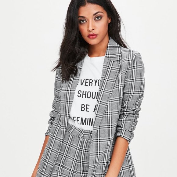 Missguided Jackets & Blazers - Missguided Grey Plaid Printed Blazer